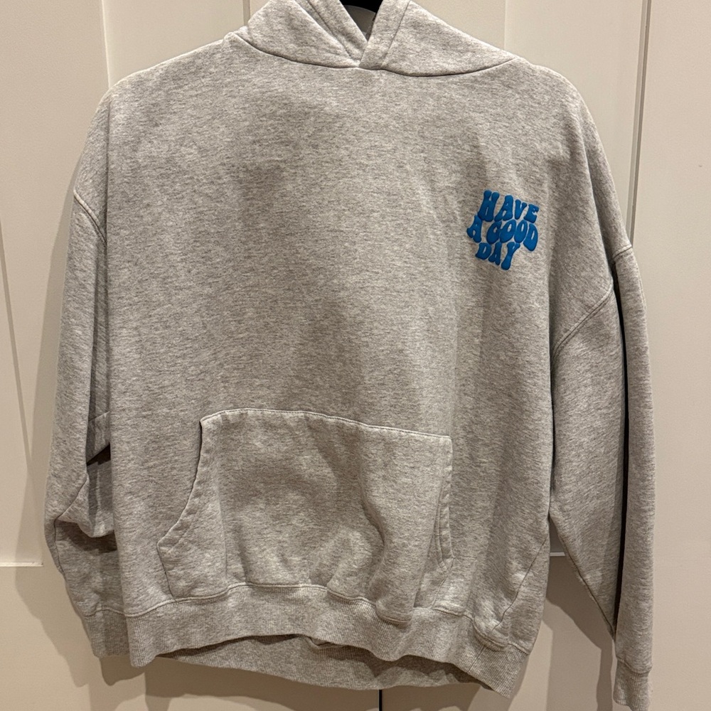 Gray Hoodie with Blue Print